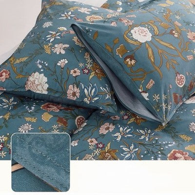 NEW Anthropologie Teal Multicolor Floral 100% Cotton Duvet Bedding & Sham Set
