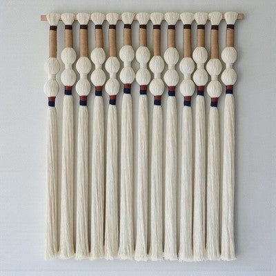 NEW Anthropologie XL Boho White Ball Tassel Tapestry Woven Wall Hanging - 33"
