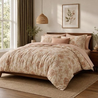 NEW Anthro 7 Piece Blush Floral Boho Queen / King Bedding Comforter & Sham Set