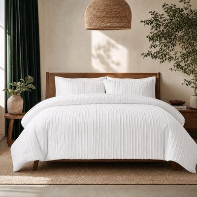 NEW Anthropologie White Boho Queen / King Tufted Line Bedspread Duvet & Sham Set