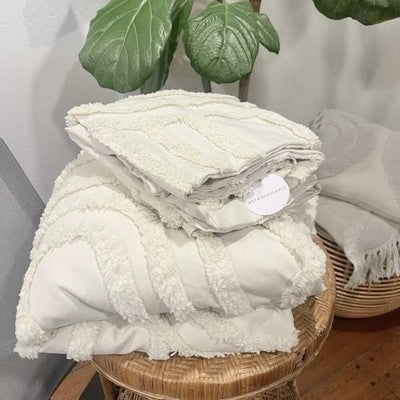 NEW Anthropologie Beige Boho Tufted Rainbow Bedding Duvet Sham Set