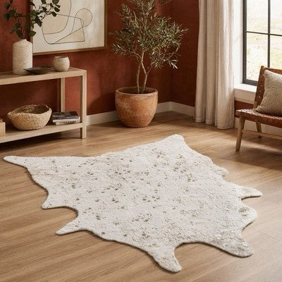 NEW West Elm Faux Cowhide Fur Extra Large White Area Rug Boho Floor - 6.5’ x 5’