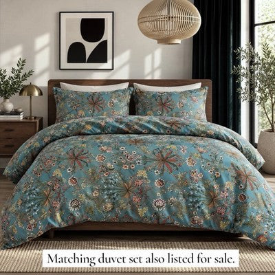 NEW Anthropologie Teal Orange 100% Cotton Matching 4 PC Sheet Set