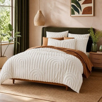 NEW Anthropologie Beige Boho Tufted Rainbow Bedding Duvet Sham Set