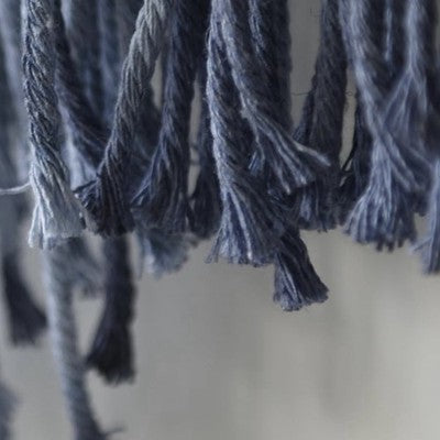 NEW Anthropologie XL Blue Dip Dyed Boho Tapestry Macrame Wall Hanging Art 57x40
