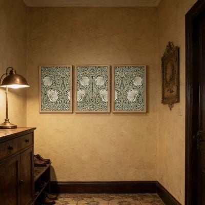 NEW Anthro Set of 3 Framed Vintage Floral Print Canvas Boho Wall Art 12" x 16"