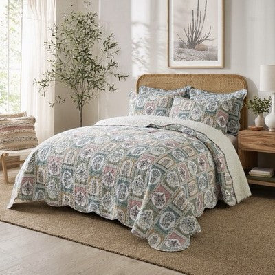 NEW Anthro Multicolor Patchwork Floral Boho Queen / King Bedding Quilt Sham Set