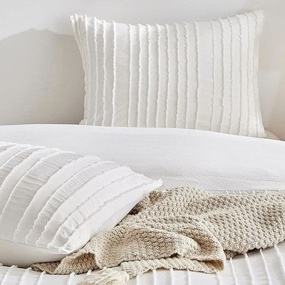 NEW Anthropologie White Boho Queen / King Tufted Line Bedspread Duvet & Sham Set