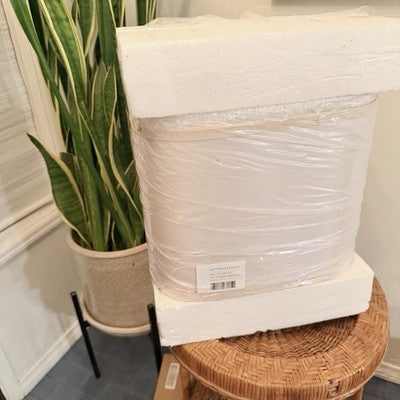 NEW Anthropologie Set of 2 White Resin Stone Boho Table Lamps Linen Lighting 27"