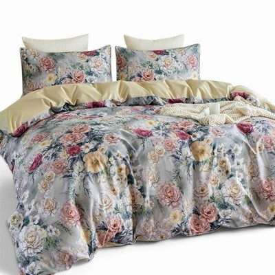 NEW Anthropologie Purple Rose Floral Boho 100% Cotton Duvet Bedding & Sham Set