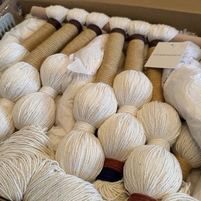 NEW Anthropologie XL Boho White Ball Tassel Tapestry Woven Wall Hanging - 33"