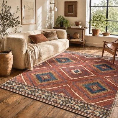 NEW West Elm Red Moroccan Boho Tribal Washable Low Pile Area Rug Carpet 8' x 10'