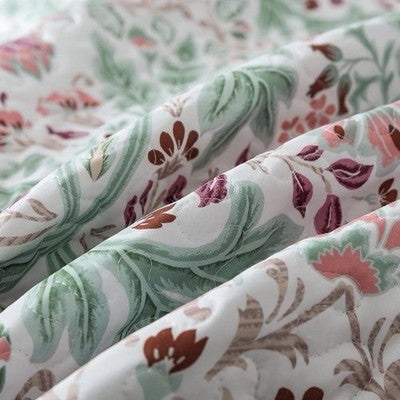 NEW Anthro Green & Pink Floral Reversible Boho Queen King Bedding Quilt Sham Set