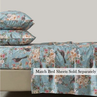 NEW Anthropologie Blue Floral Botanical Bird 100% Cotton Duvet Bedding Sham Set