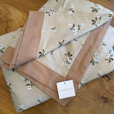 NEW Anthropologie Khaki Floral Vintage Queen King Cotton Bedding Duvet Sham Set