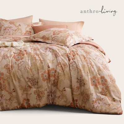 NEW Anthro 7 Piece Blush Floral Boho Queen / King Bedding Comforter & Sham Set