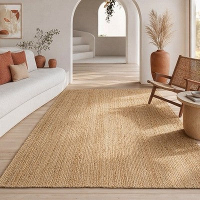 NEW West Elm XL Tan Boho Jute Woven Fiber Indoor Natural Area Rug Carpet 5' x 8'