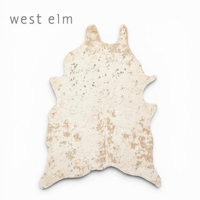 NEW West Elm Faux Cowhide Fur Extra Large White Area Rug Boho Floor - 6.5’ x 5’