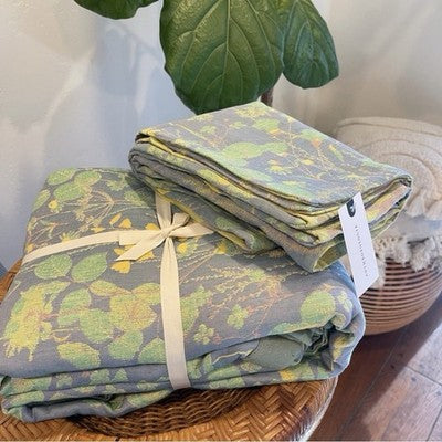 NEW Anthropologie Blue Green Reversible Queen / King Bedding Comforter Sham Set