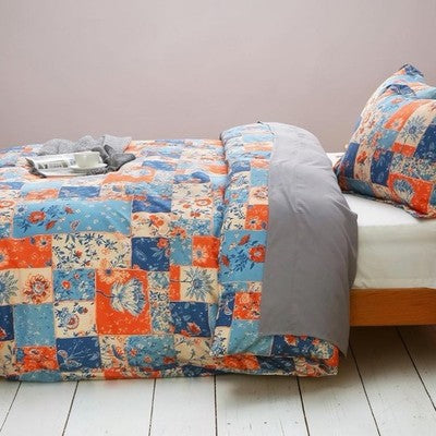 NEW Anthropologie Blue & Orange Boho Floral Patchwork Duvet Bedding & Sham Set