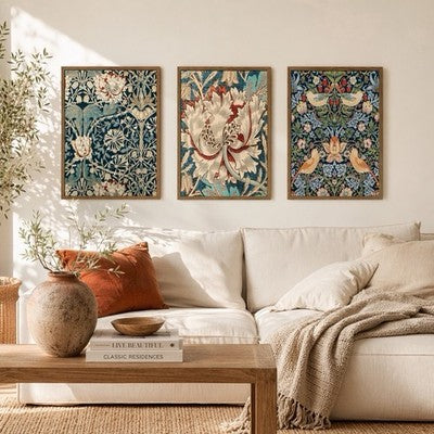 NEW Anthro XL Set of 3 Framed Vintage Botanical Print Canvas Wall Art 24" x 16"