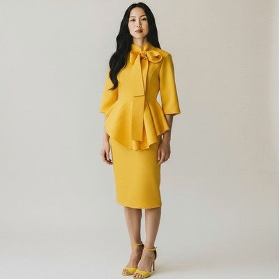 Vintage 60's Yellow Sculptural Ruffle Mod Cocktail Dress EY Boutique - Large