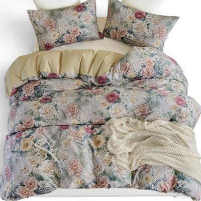 NEW Anthropologie Purple Rose Floral Boho 100% Cotton Duvet Bedding & Sham Set