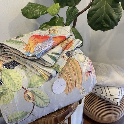 NEW Anthro Boho King Bright Floral Bird Print Cotton Bedding Comforter Sham Set