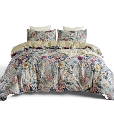 NEW Anthropologie Purple Rose Floral Boho 100% Cotton Duvet Bedding & Sham Set