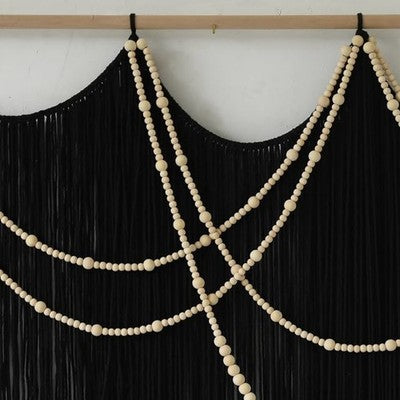 NEW Anthropologie XL Black Boho Beaded Tapestry Macrame Wall Hanging 57" x 43"