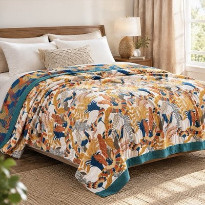 NEW Anthropologie XL Boho Bird Teal Queen / King Size Blanket Bedspread Quilt