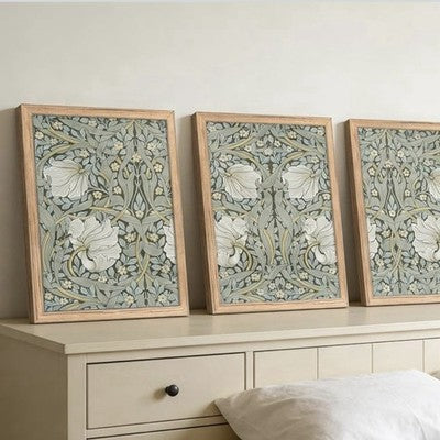 NEW Anthro Set of 3 Framed Vintage Floral Print Canvas Boho Wall Art 12" x 16"