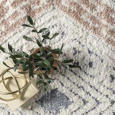 NEW West Elm White Cream Boho Tassel Geometric Shag Area Rug Carpet - 4' x 6'