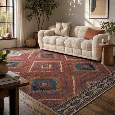 NEW West Elm Red Moroccan Boho Tribal Washable Low Pile Area Rug Carpet 8' x 10'