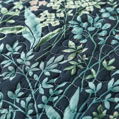 NEW Anthropologie Blue Floral Stitch Queen King Quilt Bedspread Bedding Sham Set