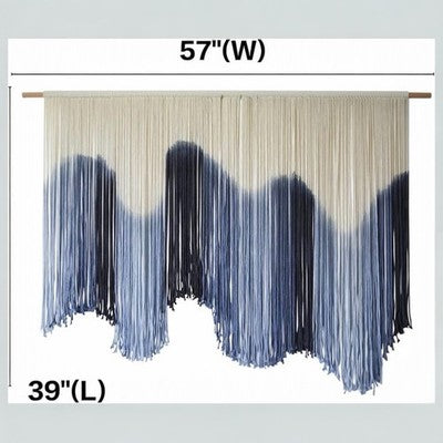 NEW Anthropologie XL Blue Dip Dyed Boho Tapestry Macrame Wall Hanging Art 57x40