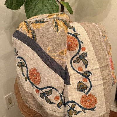 NEW Anthropologie Reversible Boho Bird Multicolor Throw Blanket Quilt 50" x 60"