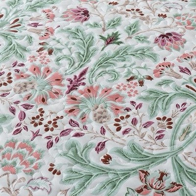 NEW Anthro Green & Pink Floral Reversible Boho Queen King Bedding Quilt Sham Set