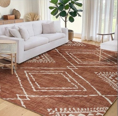 NEW West Elm Red Orange Boho Aztec Geometric Moroccan Area Rug Carpet - 4' x 6'