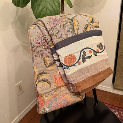 NEW Anthropologie Reversible Boho Bird Multicolor Throw Blanket Quilt 50" x 60"
