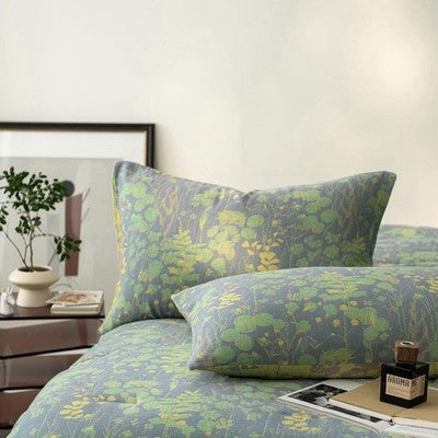 NEW Anthropologie Blue Green Reversible Queen / King Bedding Comforter Sham Set