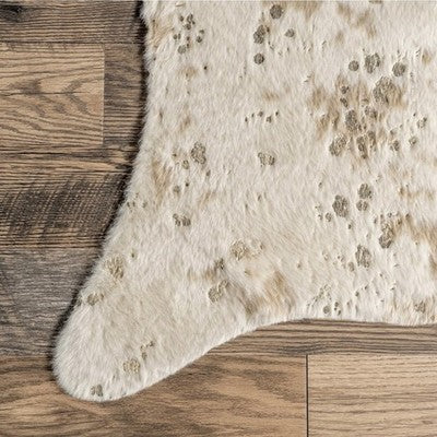 NEW West Elm Faux Cowhide Fur Extra Large White Area Rug Boho Floor - 6.5’ x 5’
