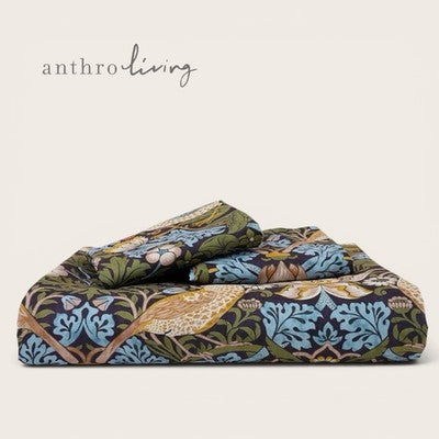 NEW Anthro Blue Green Bird Print Boho Queen / King Size Bedding Duvet Sham Case