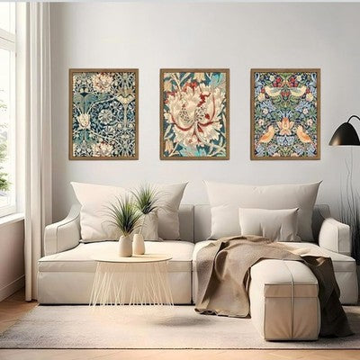NEW Anthro XL Set of 3 Framed Vintage Botanical Print Canvas Wall Art 24" x 16"
