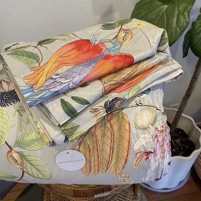 NEW Anthro Boho King Bright Floral Bird Print Cotton Bedding Comforter Sham Set