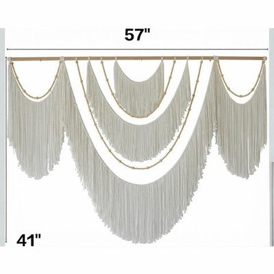 NEW Anthropologie XL Beige Woven Boho Beaded Tapestry Macrame Wall Hanging 57x40