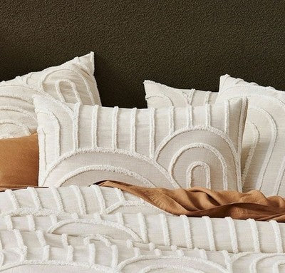 NEW Anthropologie Beige Boho Queen / King Tufted Rainbow Bedding Duvet Sham Set
