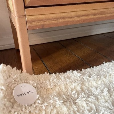 NEW West Elm White Cream Boho Tassel Geometric Shag Area Rug Carpet - 4' x 6'