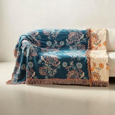 NEW Anthropologie Boho Floral Orange Teal Queen / King Blanket Bedspread