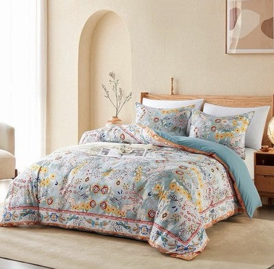 NEW Anthropologie Blue Jungle Multicolor Boho Queen King Bedding Duvet Sham Set